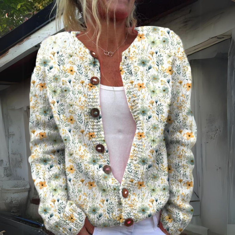 Gebreide bloementrui met knopen aan de voorkant | Ka-mostore