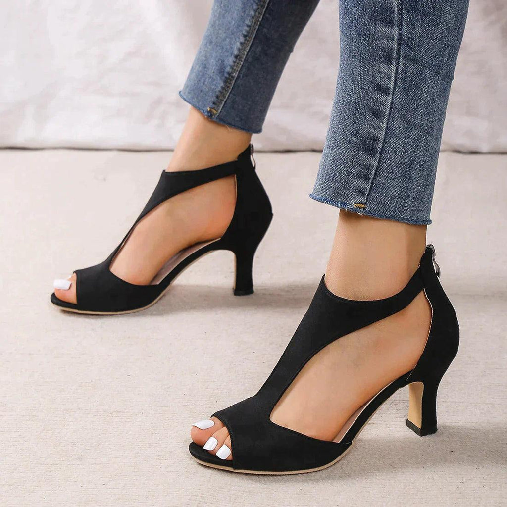 Tacones cómodos con punta abierta y correa en T | Ka-mostore