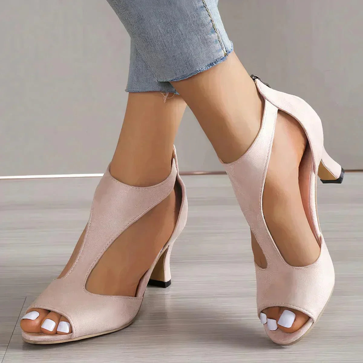 Tacones cómodos con punta abierta y correa en T | Ka-mostore