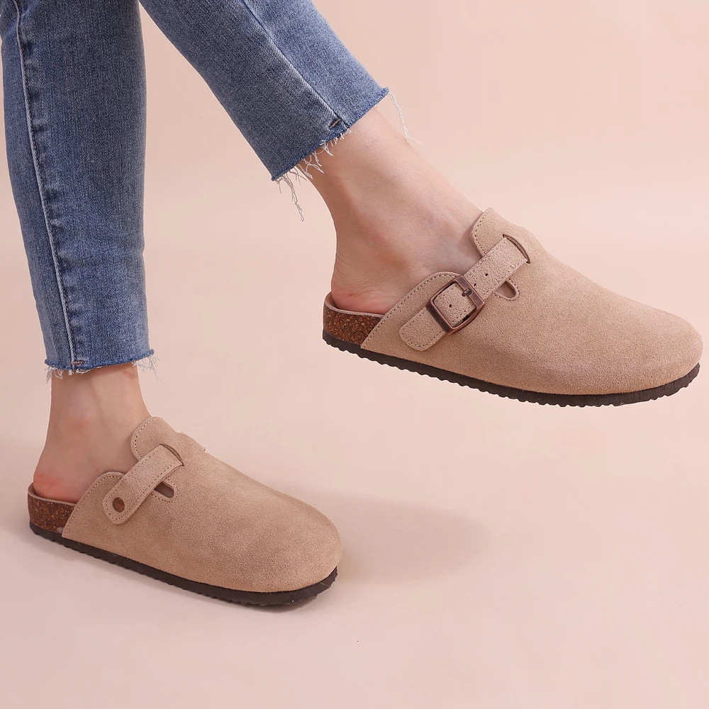 Women's Suede Mules with Adjustable Buckle | Ka-mostore