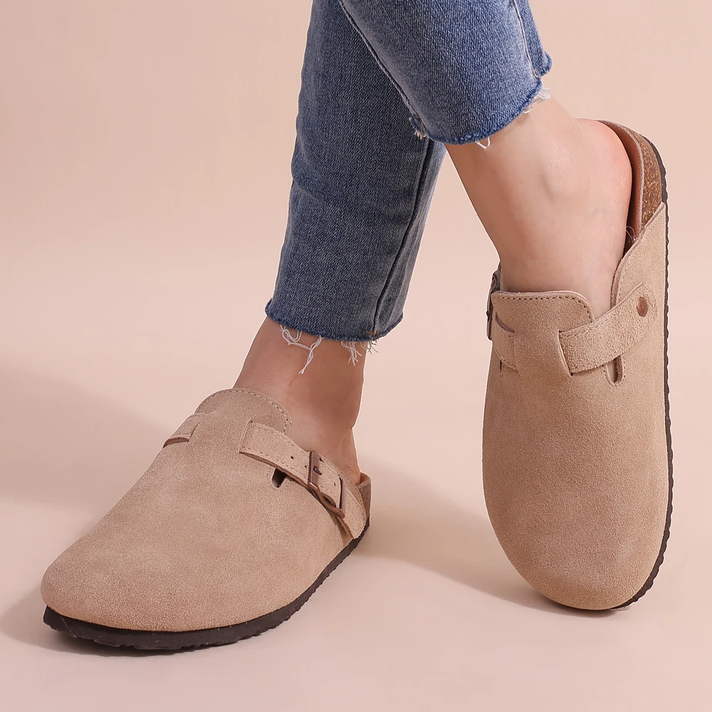 Women's Suede Mules with Adjustable Buckle | Ka-mostore