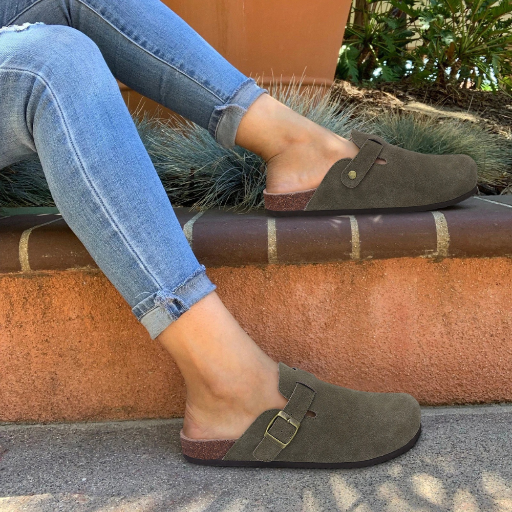 Women's Suede Mules with Adjustable Buckle | Ka-mostore