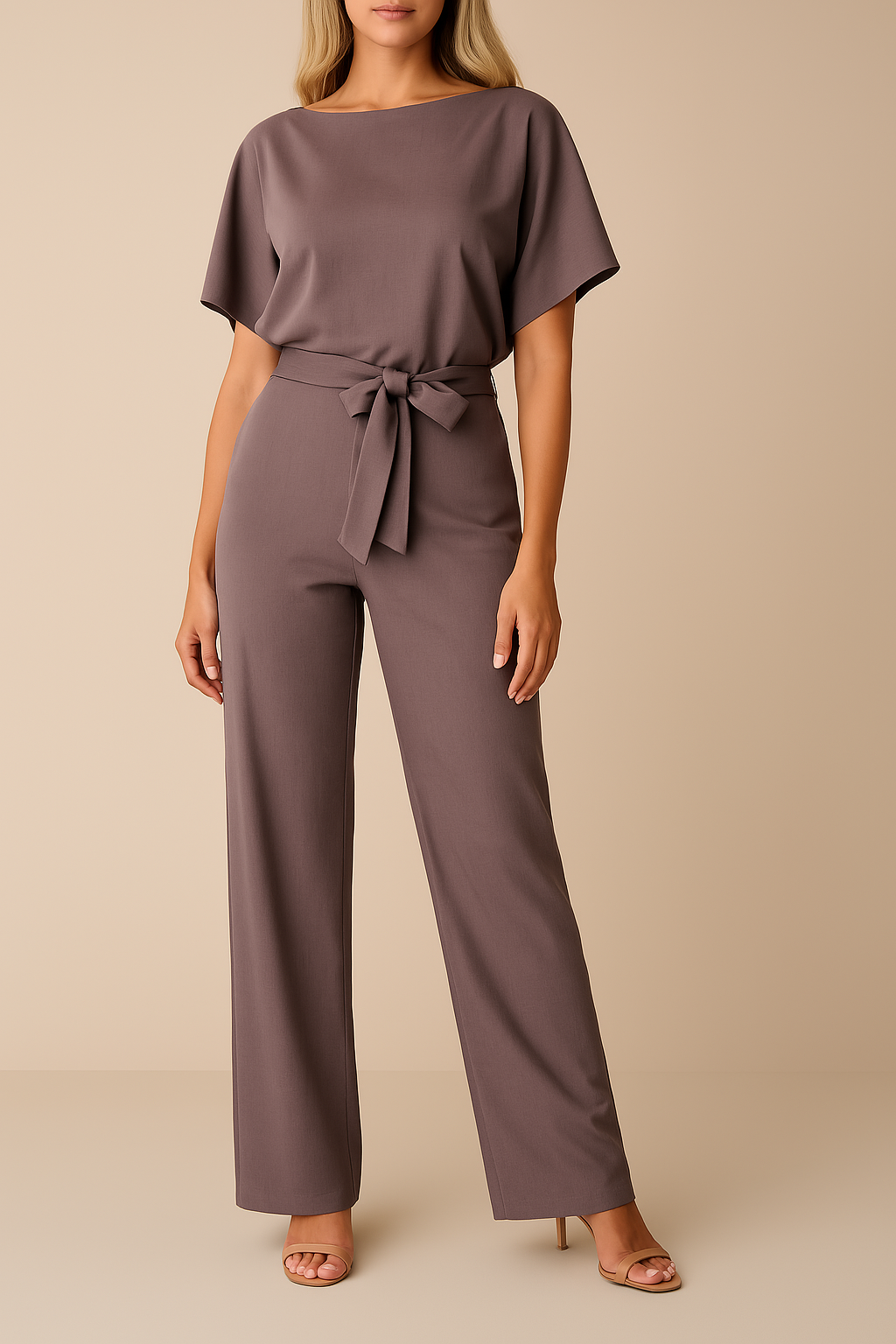 Vyötärövyöllinen leveälahkeinen jumpsuit tyylikkäällä siluetilla | Ka-mostore