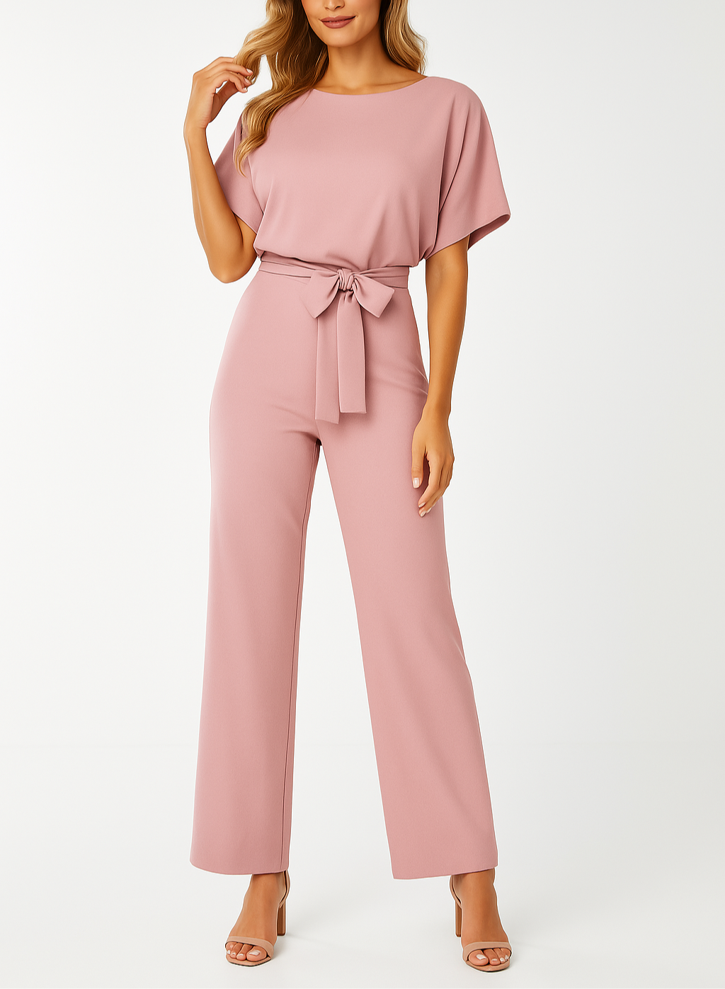 Vyötärövyöllinen leveälahkeinen jumpsuit tyylikkäällä siluetilla | Ka-mostore