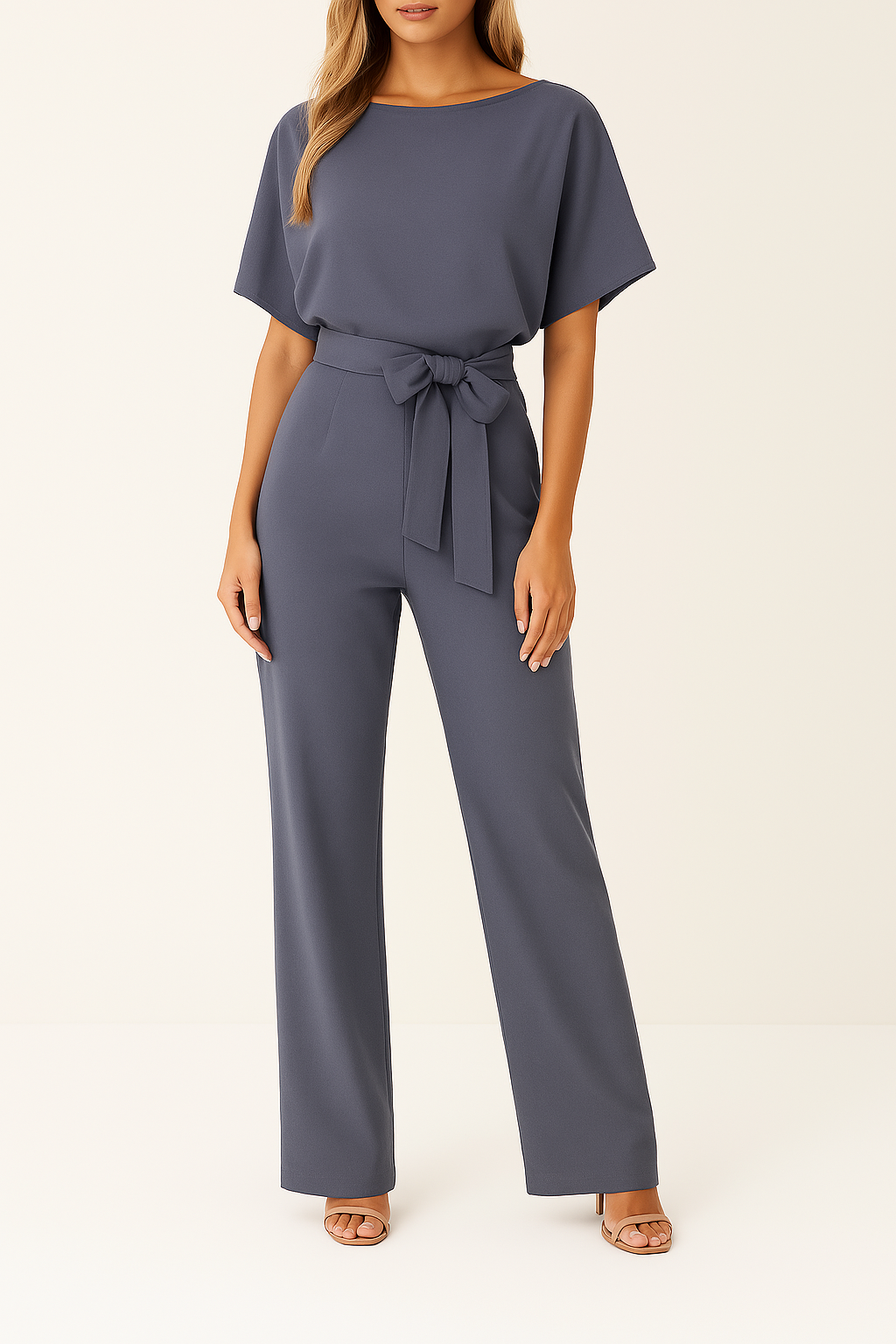 Vyötärövyöllinen leveälahkeinen jumpsuit tyylikkäällä siluetilla | Ka-mostore
