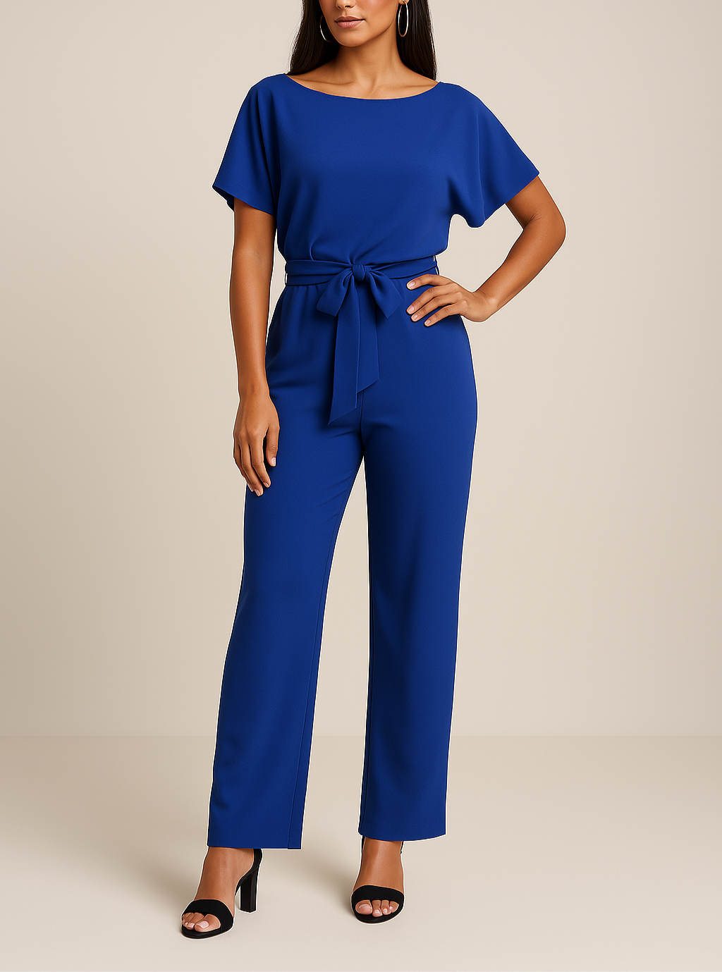 Vyötärövyöllinen leveälahkeinen jumpsuit tyylikkäällä siluetilla | Ka-mostore