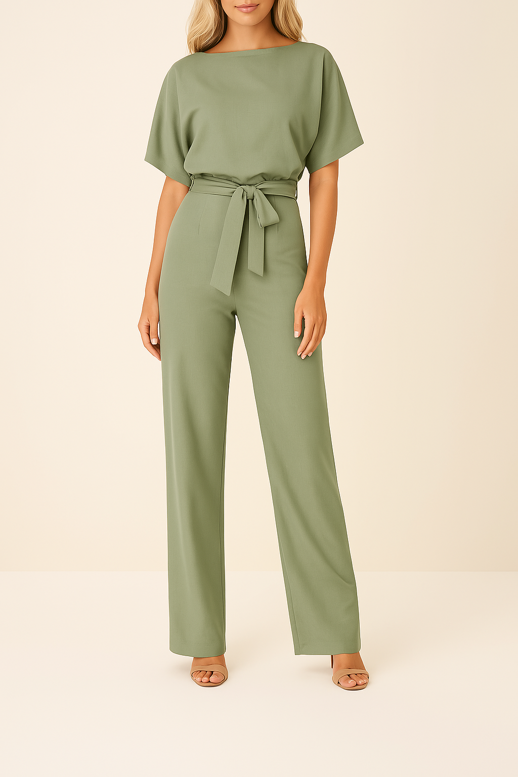 Vyötärövyöllinen leveälahkeinen jumpsuit tyylikkäällä siluetilla | Ka-mostore