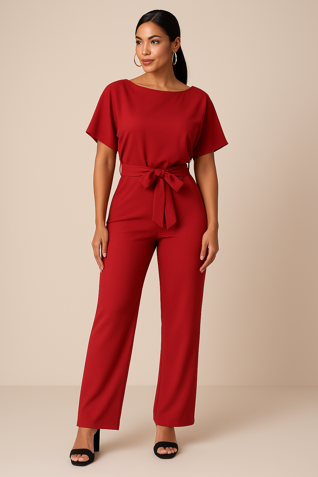 Vyötärövyöllinen leveälahkeinen jumpsuit tyylikkäällä siluetilla | Ka-mostore