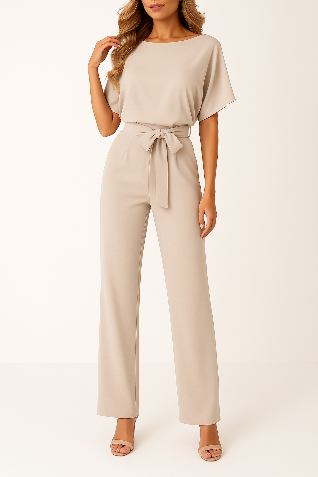 Vyötärövyöllinen leveälahkeinen jumpsuit tyylikkäällä siluetilla | Ka-mostore