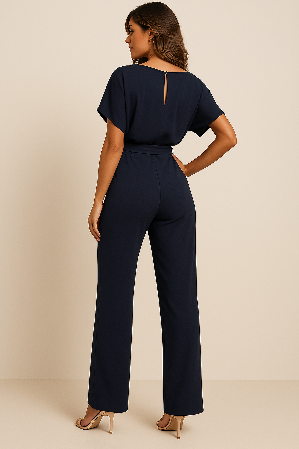 Vyötärövyöllinen leveälahkeinen jumpsuit tyylikkäällä siluetilla | Ka-mostore