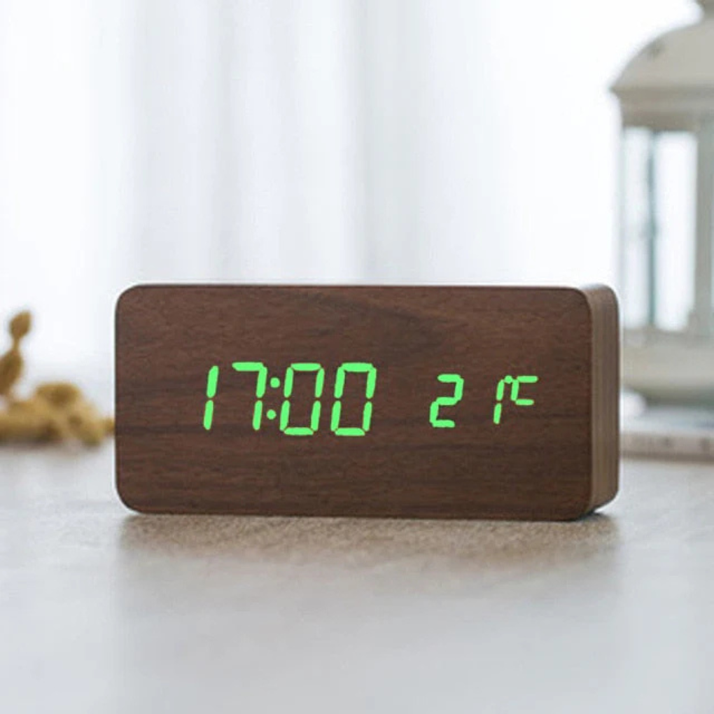 Wooden Digital Alarm Clock with LED Time Display | Ka-mostore