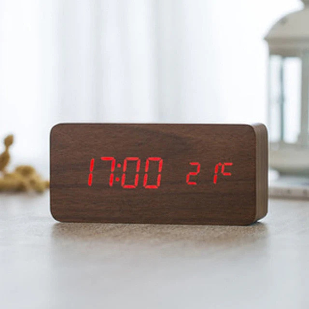 Wooden Digital Alarm Clock with LED Time Display | Ka-mostore