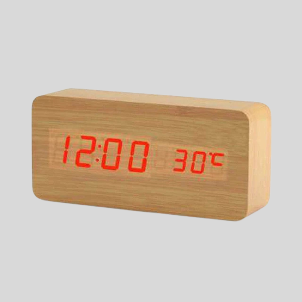 Wooden Digital Alarm Clock with LED Time Display | Ka-mostore