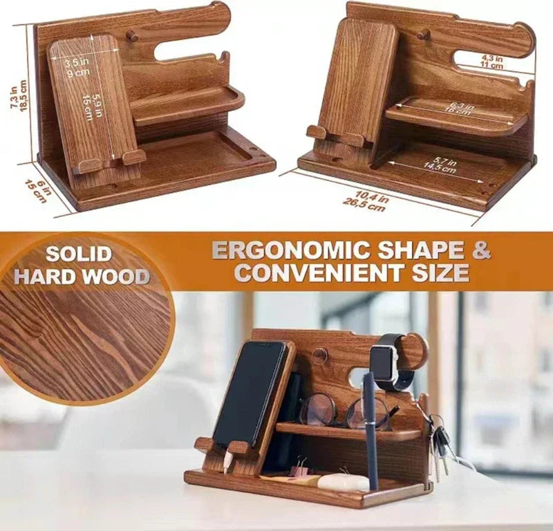 Wooden Nightstand Phone Docking Station – Multifunctional Shelf for Wallet, Watch, and Storage, Ideal for Valentine's Day | Ka-mostore