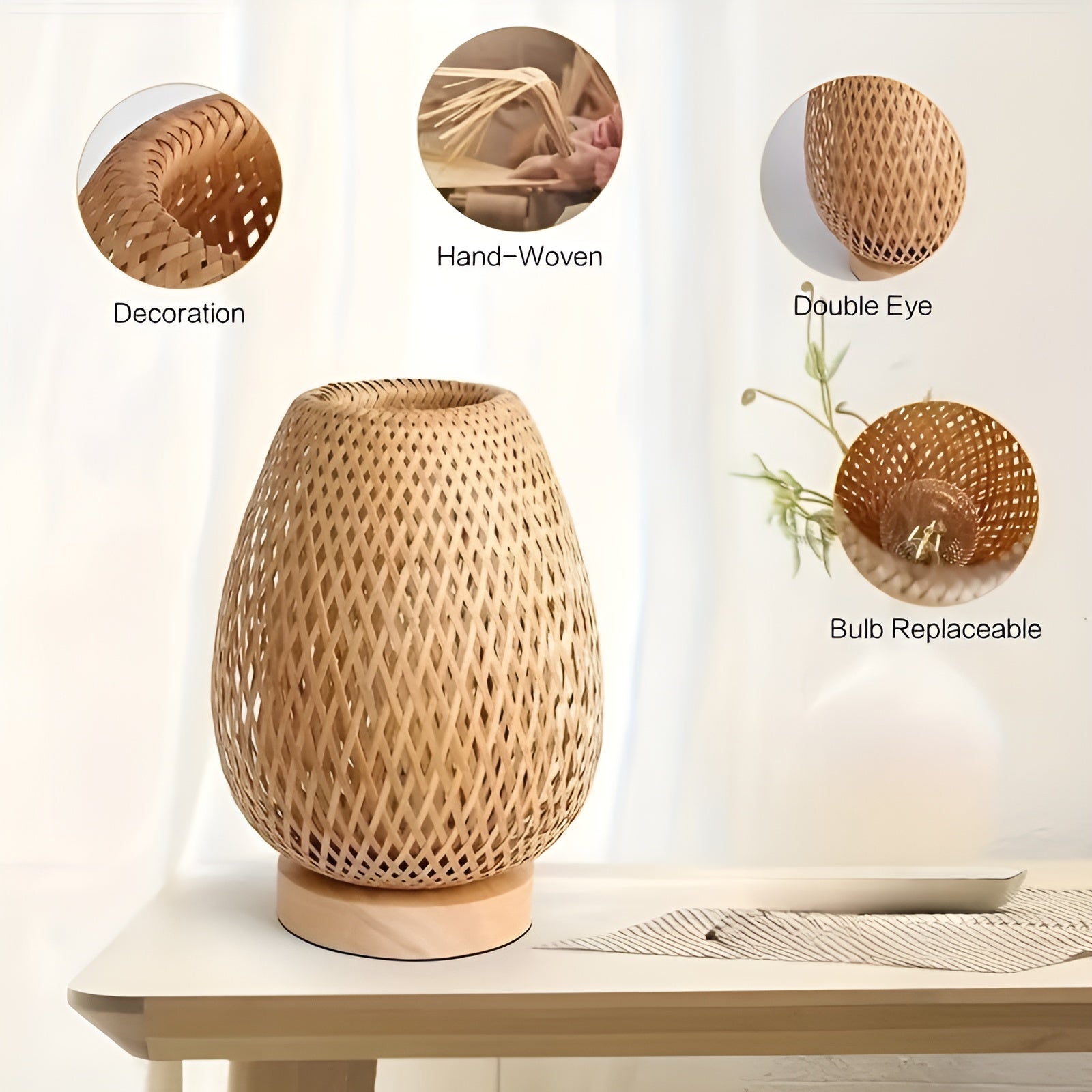 Woven Table Lamp with USB Power | Ka-mostore