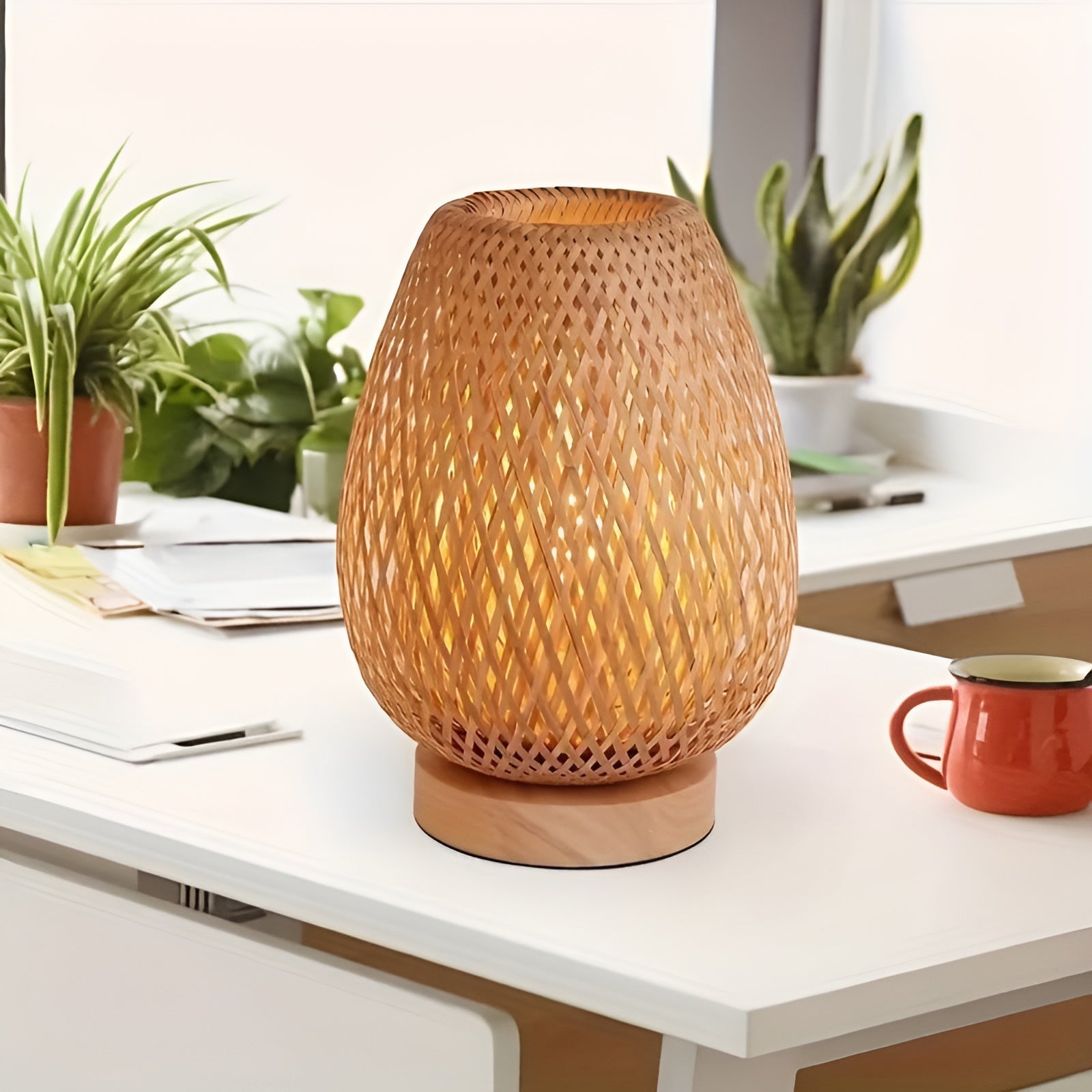 Woven Table Lamp with USB Power | Ka-mostore