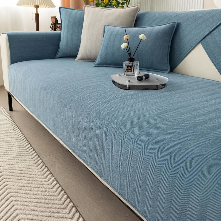 Copertura per divano in ciniglia con motivo a spina di pesce — Retro antiscivolo, 9 misure, design facile da applicare