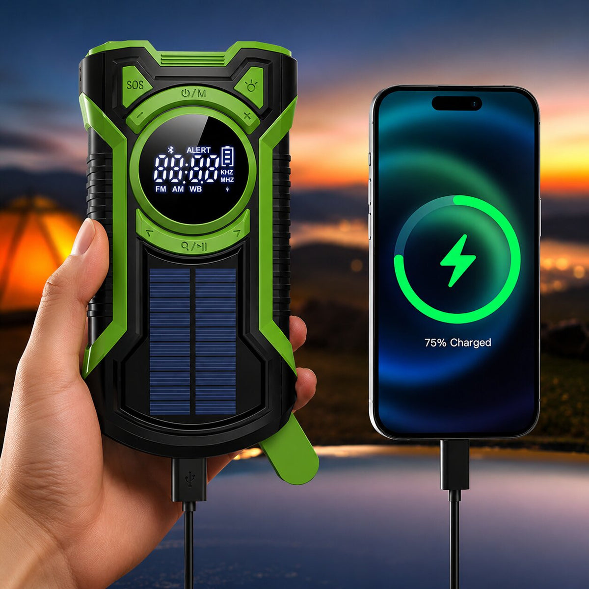 Crisis Radio radio awaryjne — tuner AM/FM, korbka i ładowanie solarne, lampa LED, powerbank do telefonu