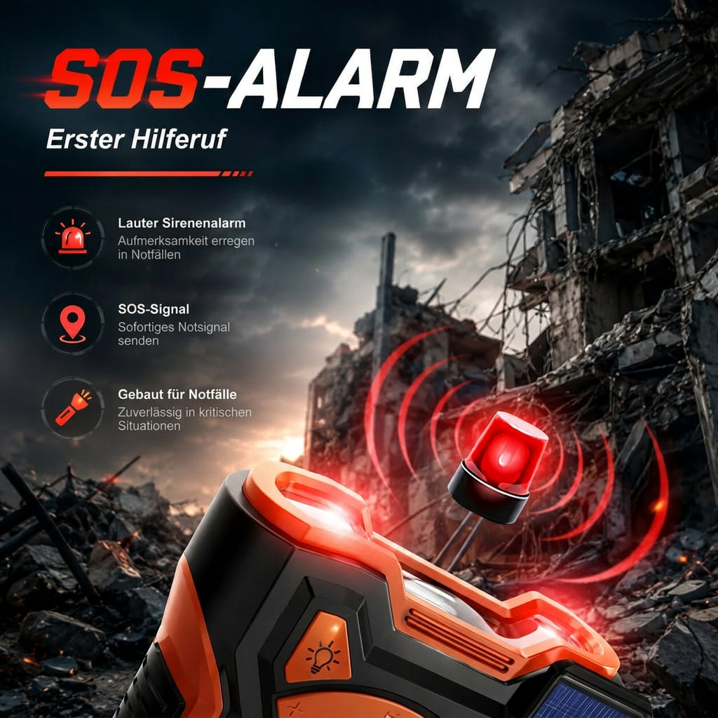 Crisis Radio radio awaryjne — tuner AM/FM, korbka i ładowanie solarne, lampa LED, powerbank do telefonu
