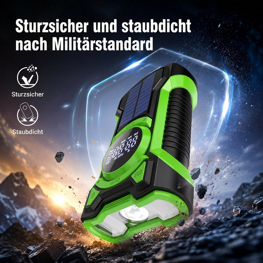 Crisis Radio radio awaryjne — tuner AM/FM, korbka i ładowanie solarne, lampa LED, powerbank do telefonu