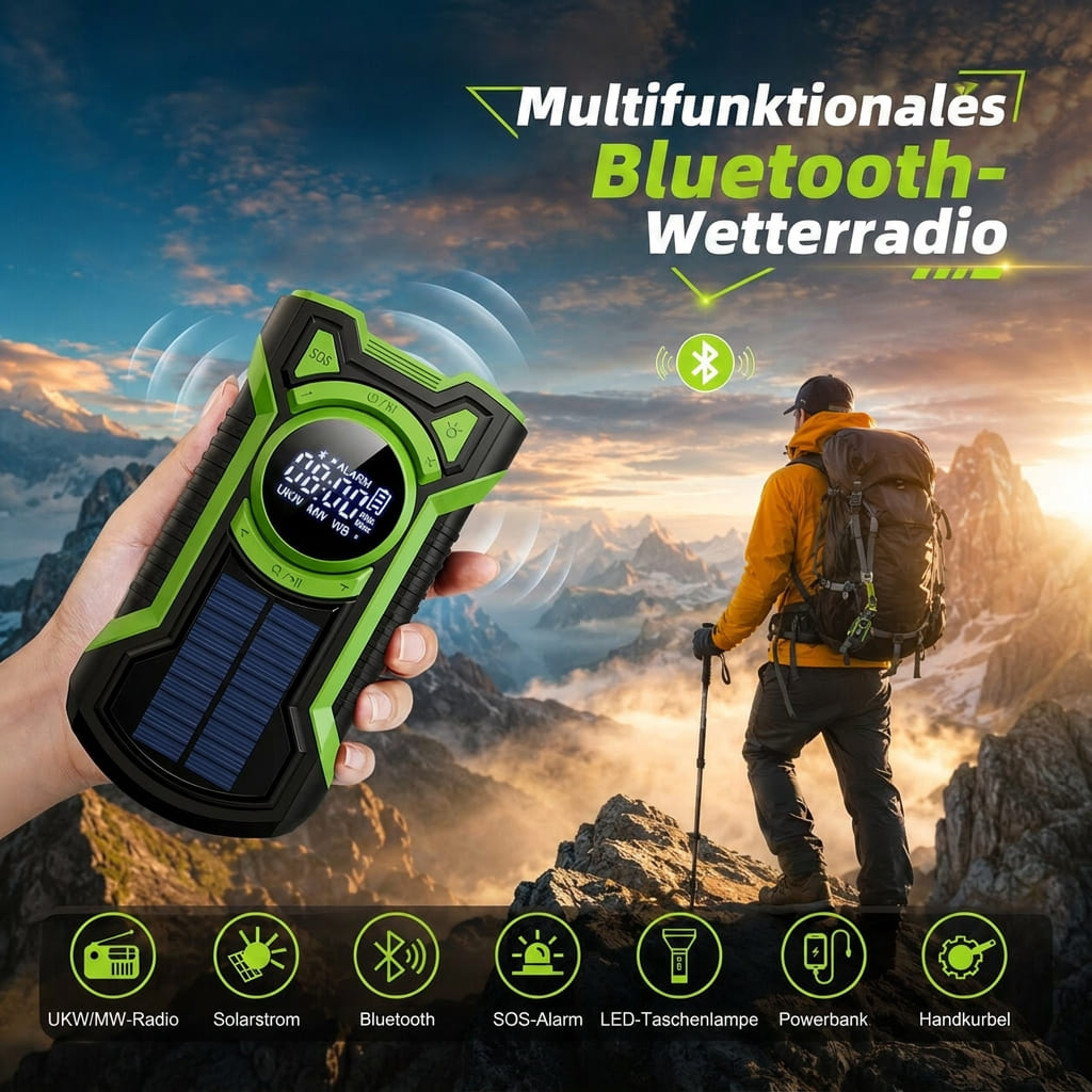 Crisis Radio radio awaryjne — tuner AM/FM, korbka i ładowanie solarne, lampa LED, powerbank do telefonu