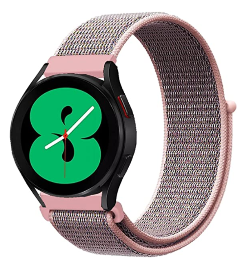 Samsung Galaxy Watch 4 40mm nylonový řemínek — šedo-růžový tkaný řemínek se zapínáním na suchý zip