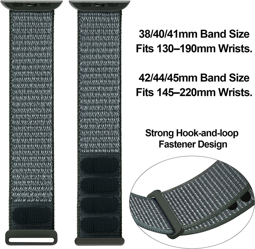 Apple Watch Nylon Loop Strap – Grey-Green Velcro Closure