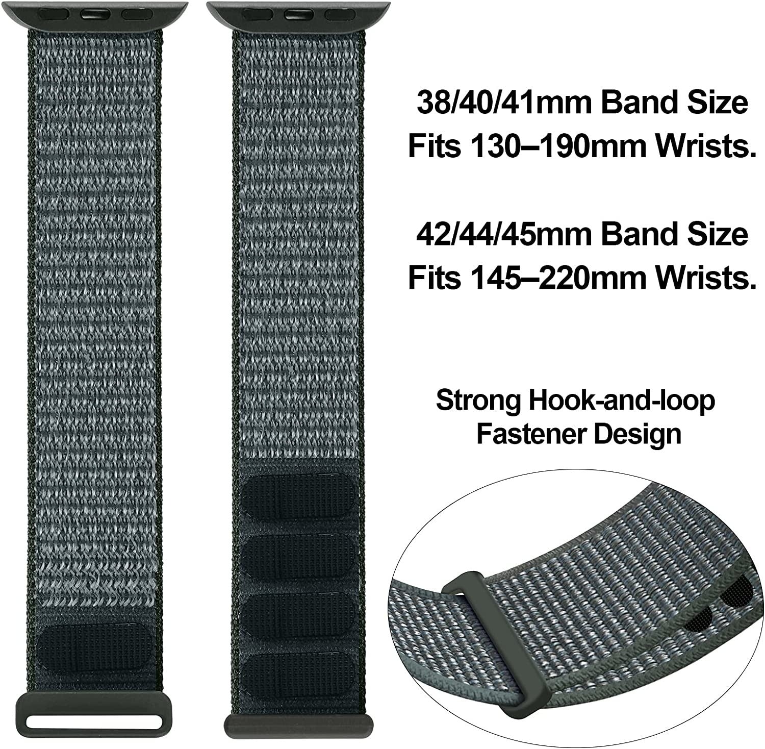Apple Watch Nylon Loop Strap – Grey-Green Velcro Closure