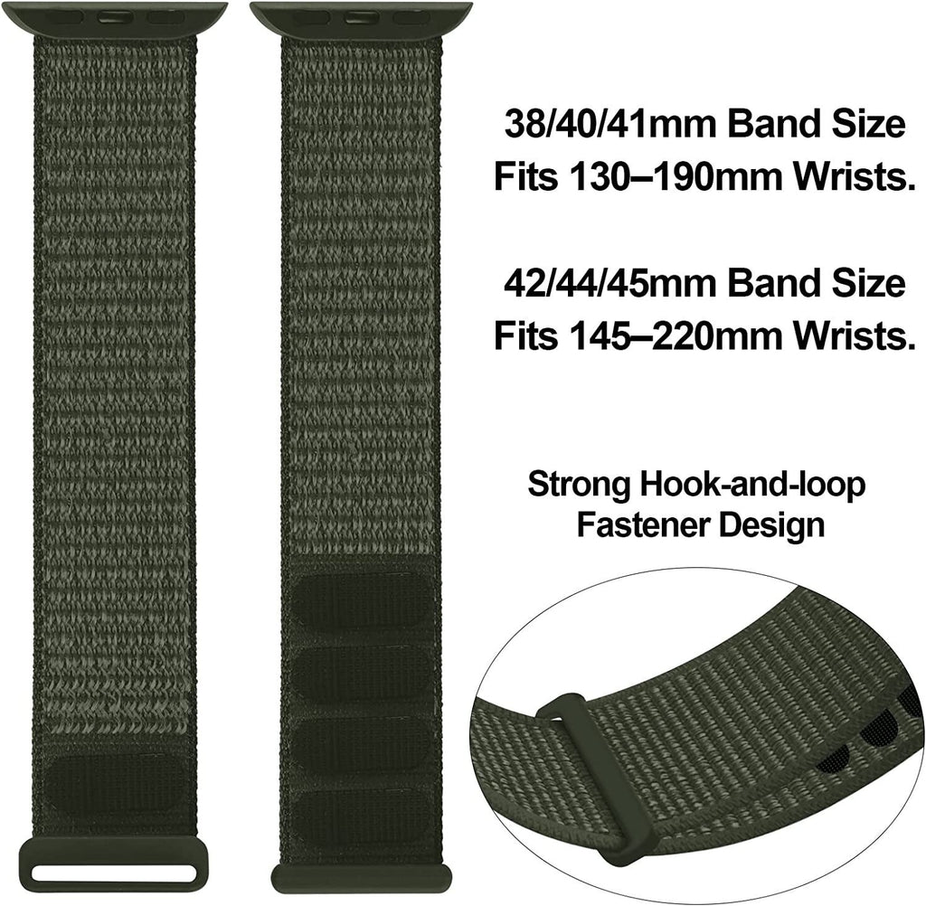 Apple Watch Nylon Loop Strap — Army Green, Adjustable Fit