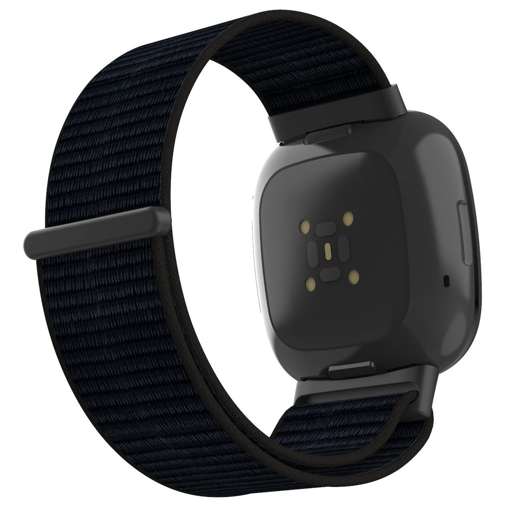 Nylonarmband till Fitbit Sense 2 – svart vävd design, säker kardborrestängning