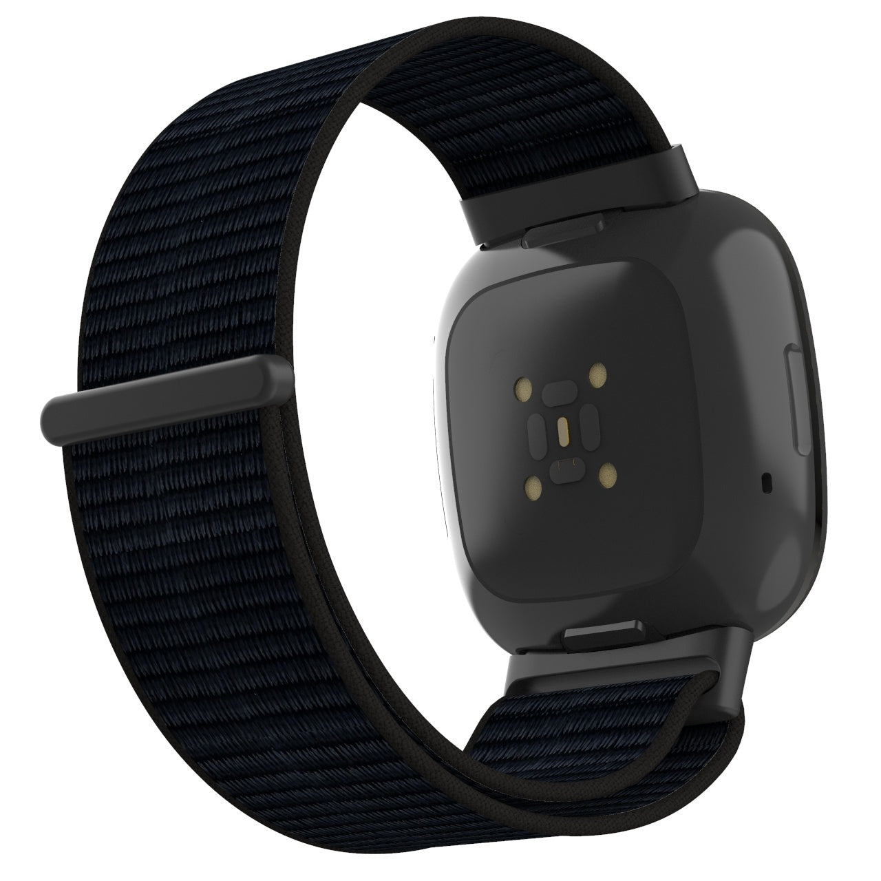 Nylonarmband till Fitbit Sense 2 – svart vävd design, säker kardborrestängning