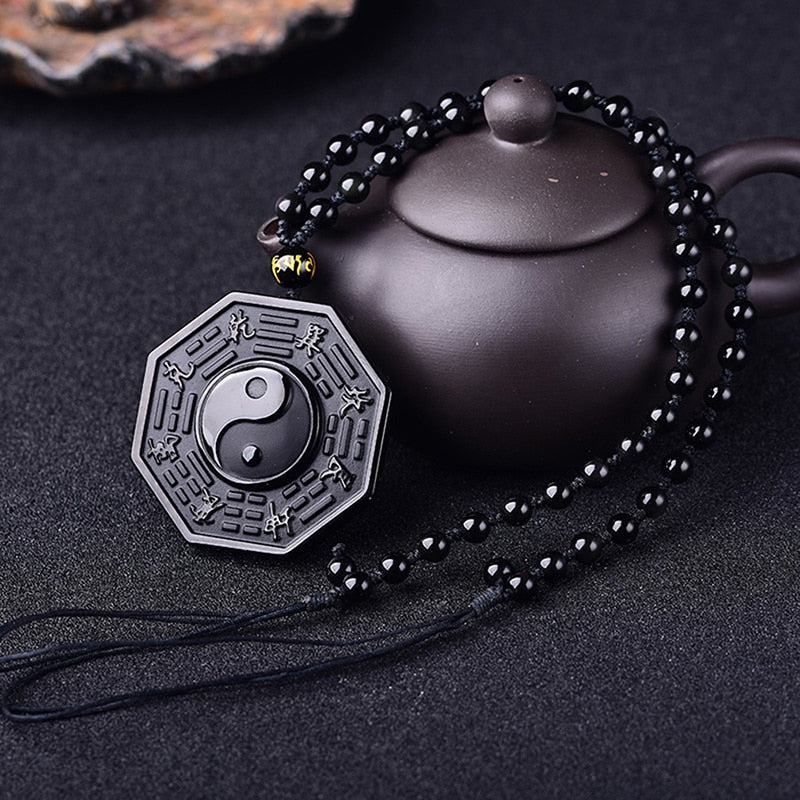 Náhrdelník s přívěskem Jin a Jang z černého obsidiánu | Ka-mostore