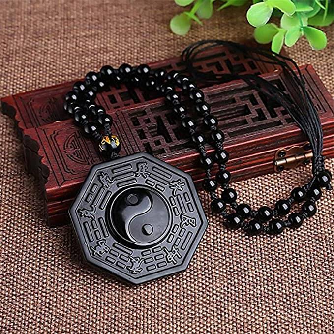 Náhrdelník s přívěskem Jin a Jang z černého obsidiánu | Ka-mostore
