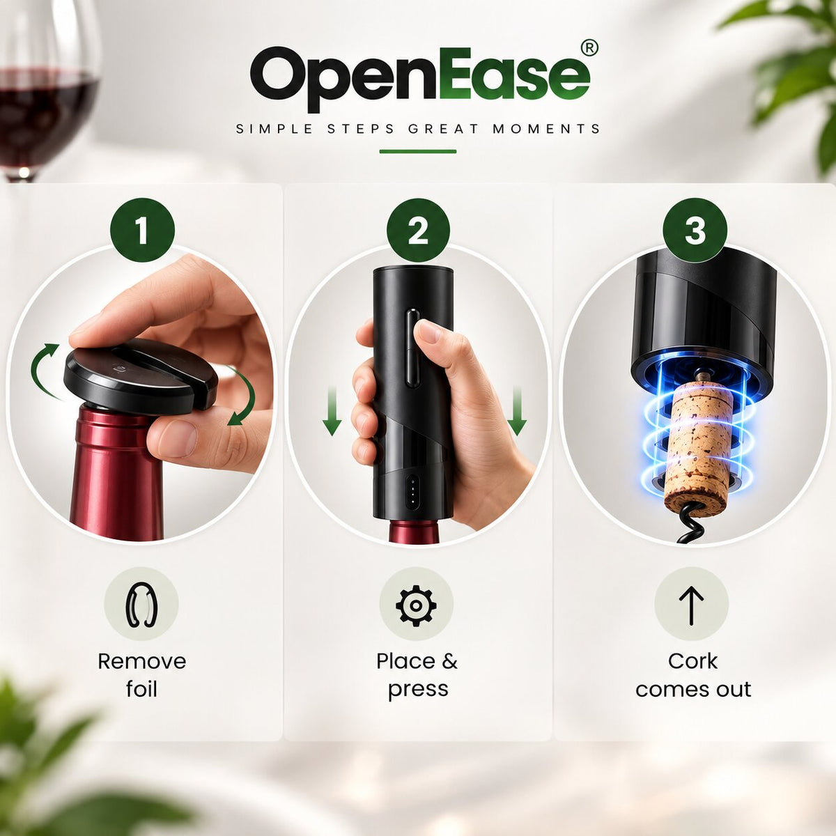 طقم هدايا OpenEase لفتح زجاجات النبيذ والبيرة - فتاحة نبيذ كهربائية وفتاحة بيرة أوتوماتيكية
