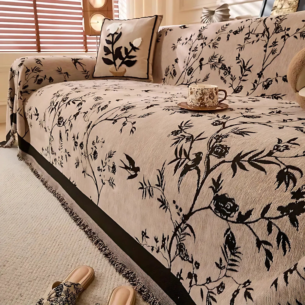 Ormel Elegant Chenille Sofa Throw with Floral Design | Ka-mostore
