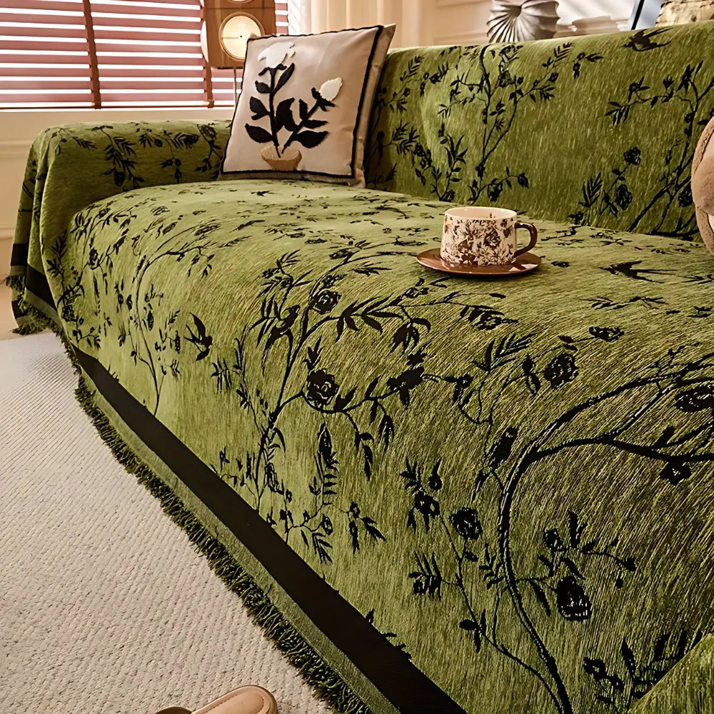 Ormel Elegant Chenille Sofa Throw with Floral Design | Ka-mostore