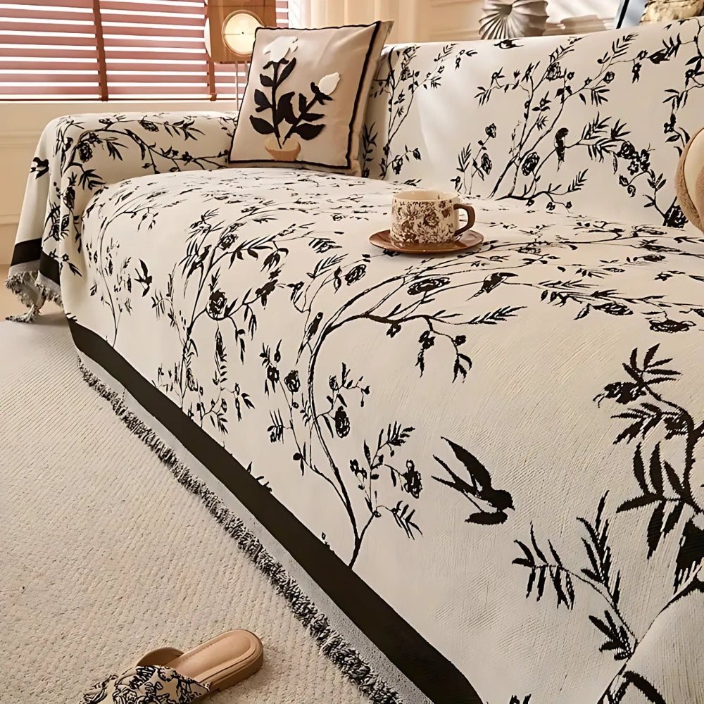 Ormel Elegant Chenille Sofa Throw with Floral Design | Ka-mostore