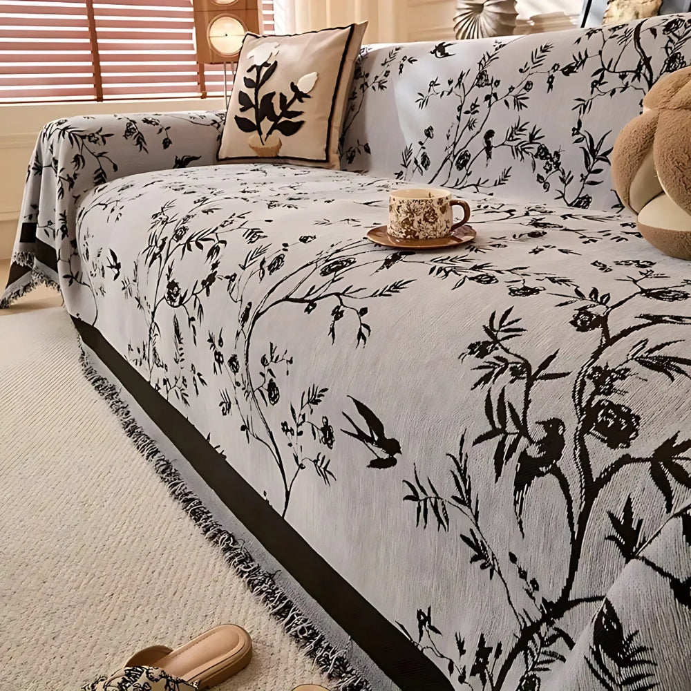 Ormel Elegant Chenille Sofa Throw with Floral Design | Ka-mostore