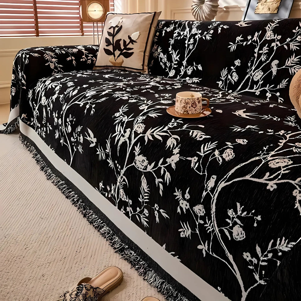 Ormel Elegant Chenille Sofa Throw with Floral Design | Ka-mostore