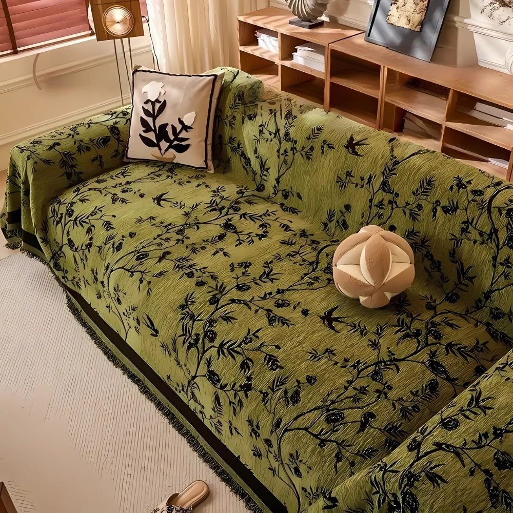 Ormel Elegant Chenille Sofa Throw with Floral Design | Ka-mostore
