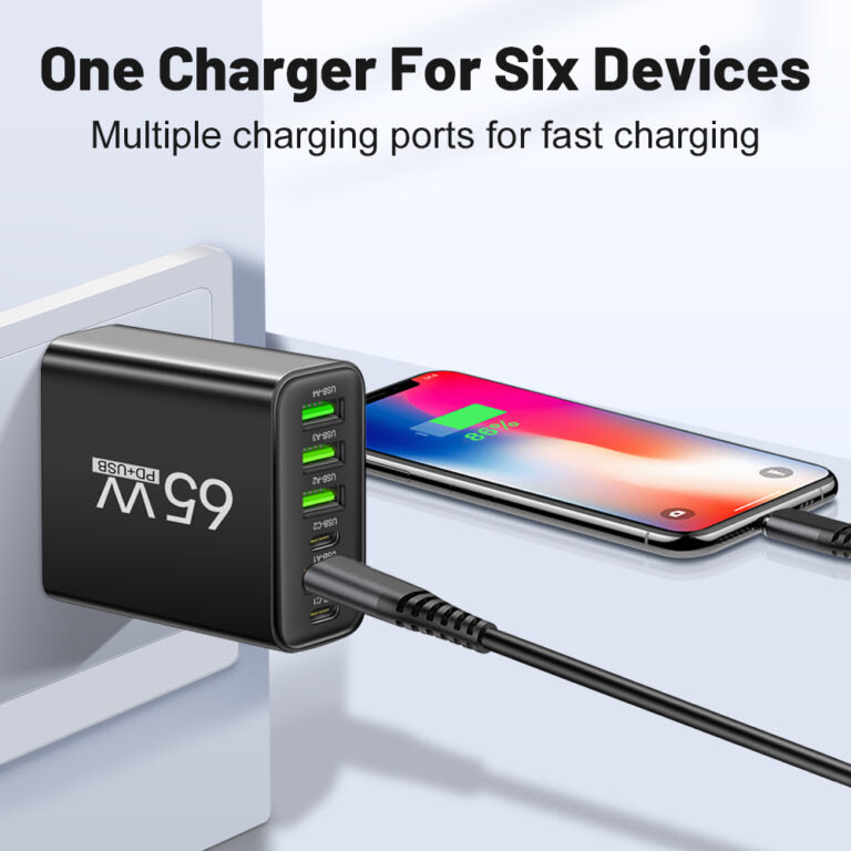 65W Six-Port USB Charger For Office Home And Travel