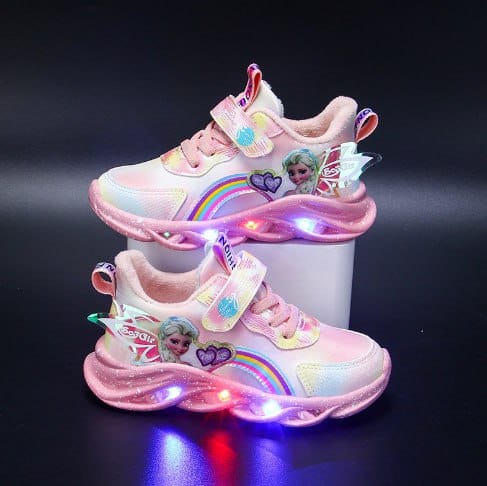 Glittery LED Light Up Kids Sneakers With Pink Accents And Purple Trim