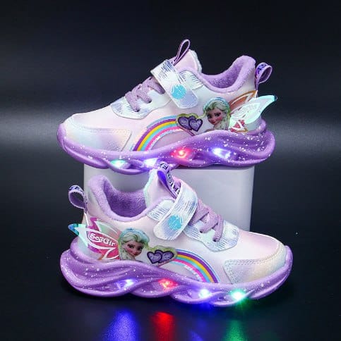 Glittery LED Light Up Kids Sneakers With Pink Accents And Purple Trim