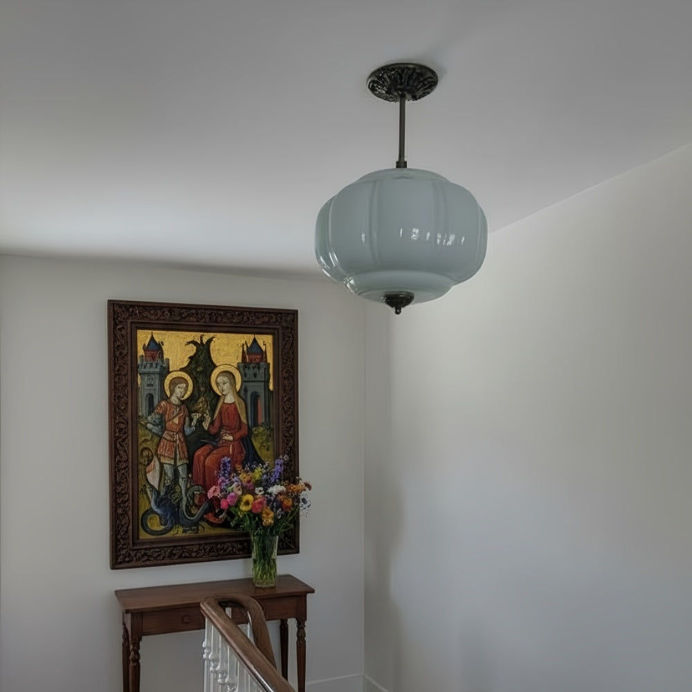Vintage Milk Glass Ceiling Light With Fluted Rim White Pink Green Matte Glass Brass Black