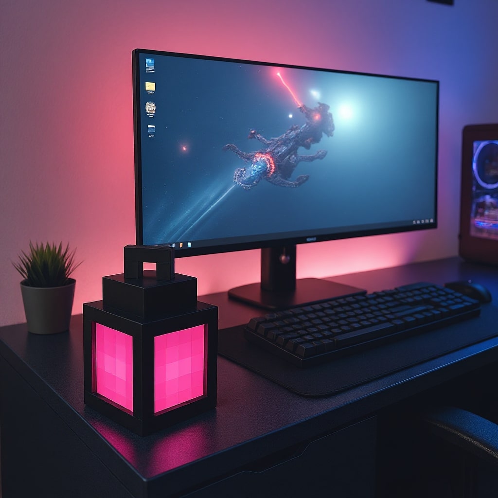 Lámpara de luz pixelada de Minecraft — Luz de mesa inalámbrica de 16 colores