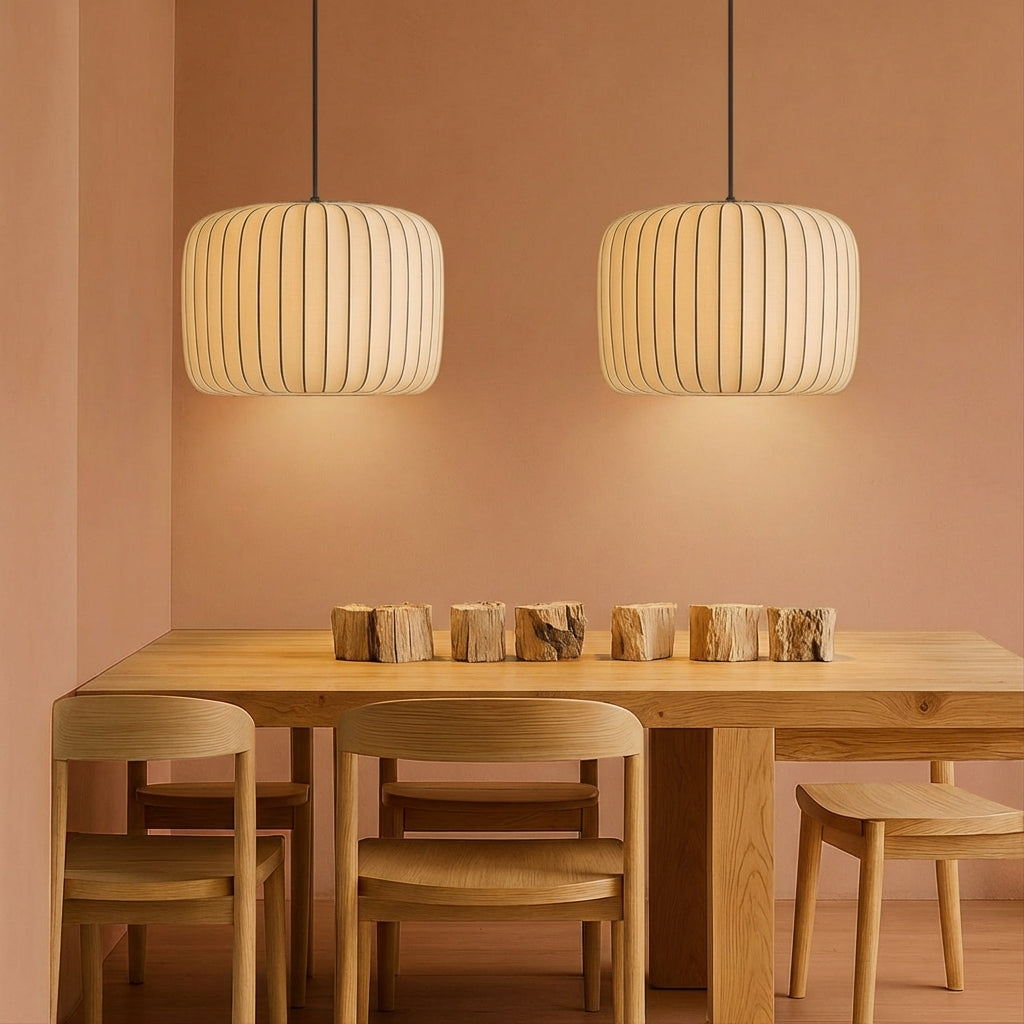 SilkLuma Modern Pendant Light For Kitchen With Pleated Silk Shade Elegant Ceiling Fixture