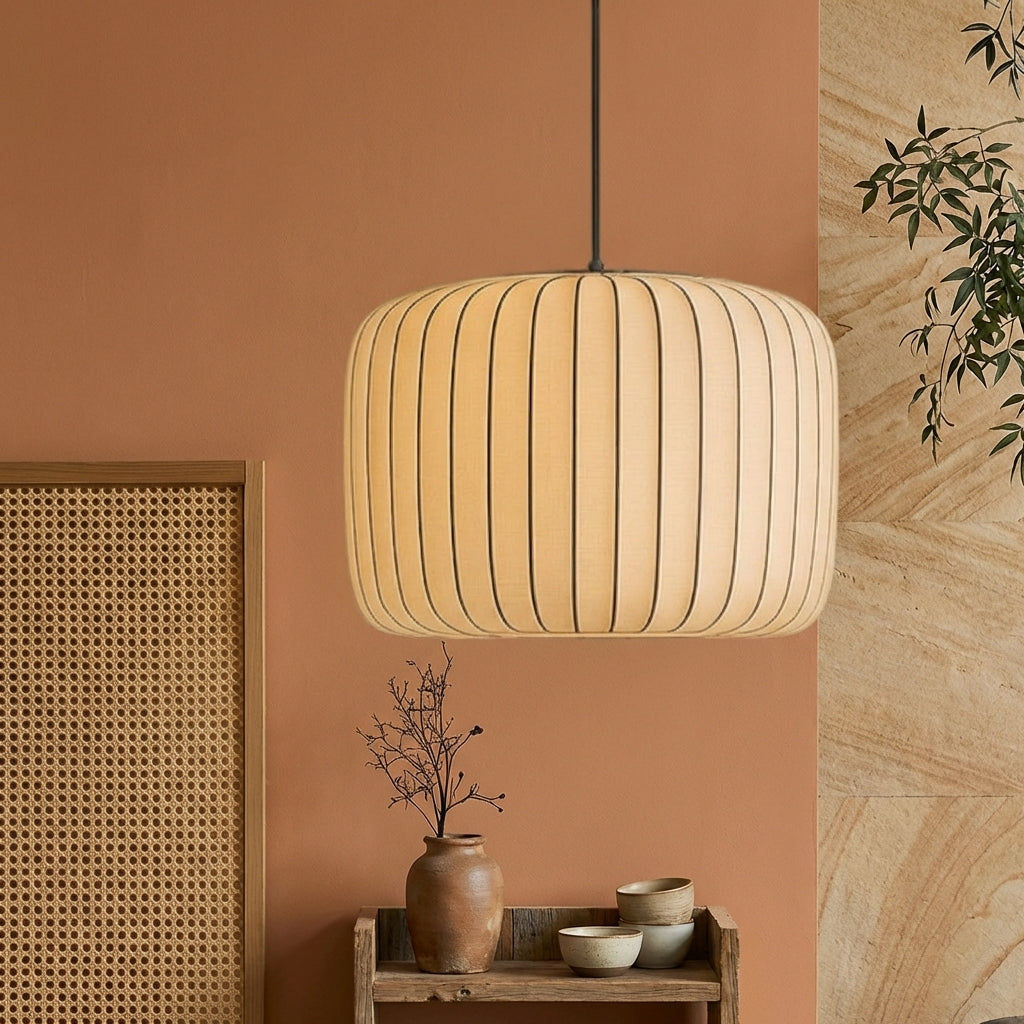 SilkLuma Modern Pendant Light For Kitchen With Pleated Silk Shade Elegant Ceiling Fixture