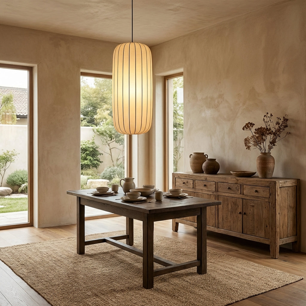 SilkLuma Modern Pendant Light For Kitchen With Pleated Silk Shade Elegant Ceiling Fixture