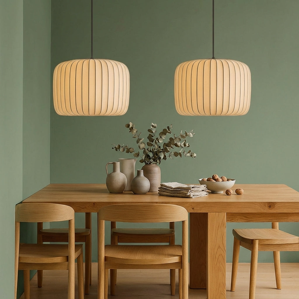 SilkLuma Modern Pendant Light For Kitchen With Pleated Silk Shade Elegant Ceiling Fixture