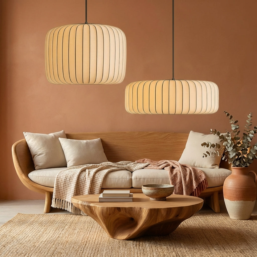 SilkLuma Modern Pendant Light For Kitchen With Pleated Silk Shade Elegant Ceiling Fixture
